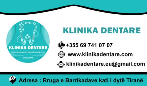 <div>Kontaktoni ne :</div><div>+355 69 741 07 07&nbsp;</div><div>klinikadentare.eu@gmail.com</div><div>Adresa : Rruga e Barrikadave te Galeria, te ish kinema 17 NÃ«ntori, kati i dytÃ« - TiranÃ«</div>